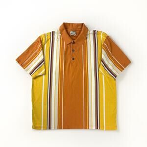 VTG 90s Retro Striped Polo Shirt XL 70s Club Rave Orange Skater Hipster Street